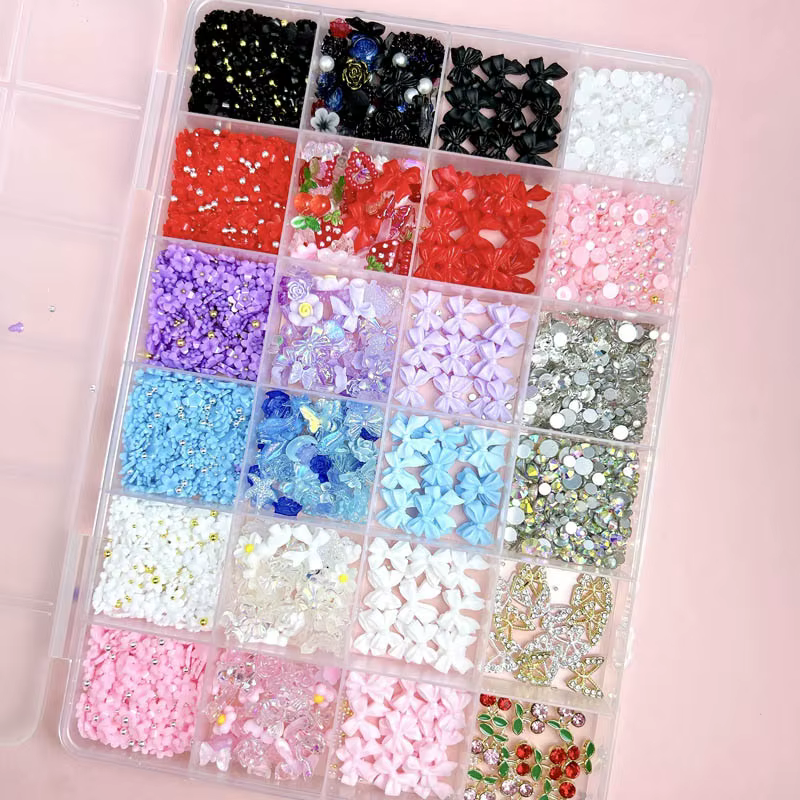 Ensemble de breloques pour Nail Art, bricolage, avec rubans, nœuds, fleurs, cerise, fraise et papill