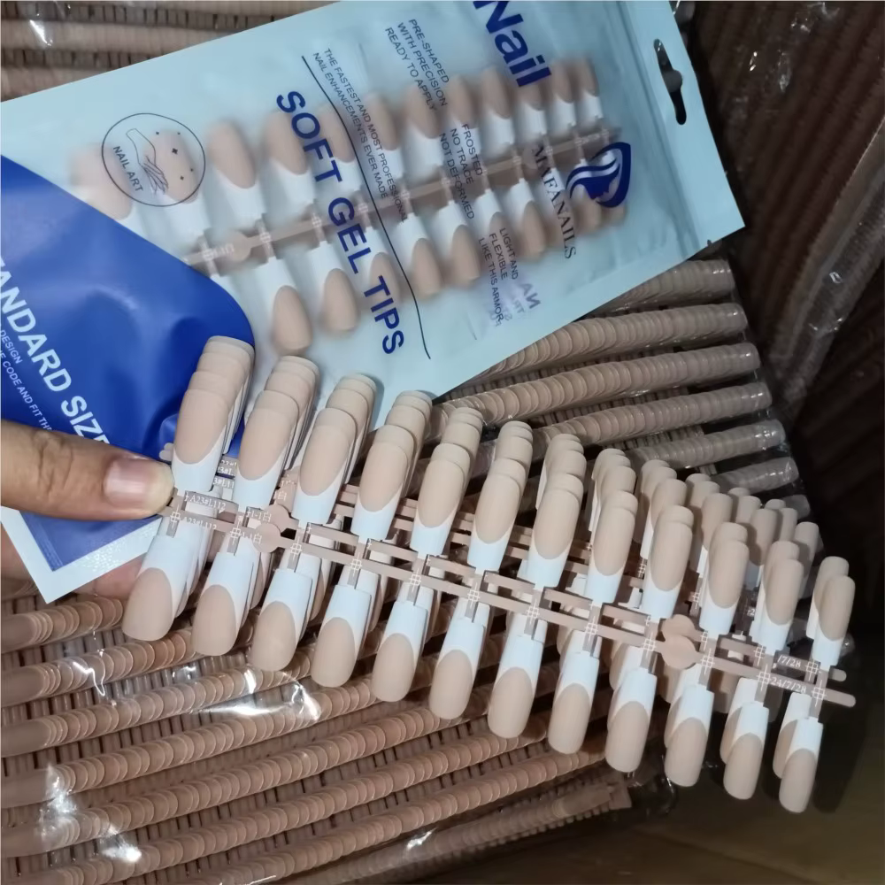 120 pièces rose pointe française ongles à pression longueur moyenne forme carrée avec finition brill