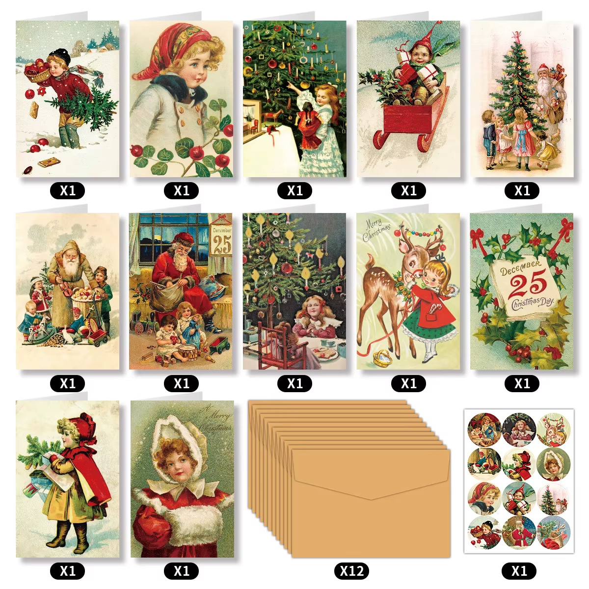 12 ensembles de cartes de vœux de noël Vintage avec enveloppe, anges de joyeux noël, carte postale d