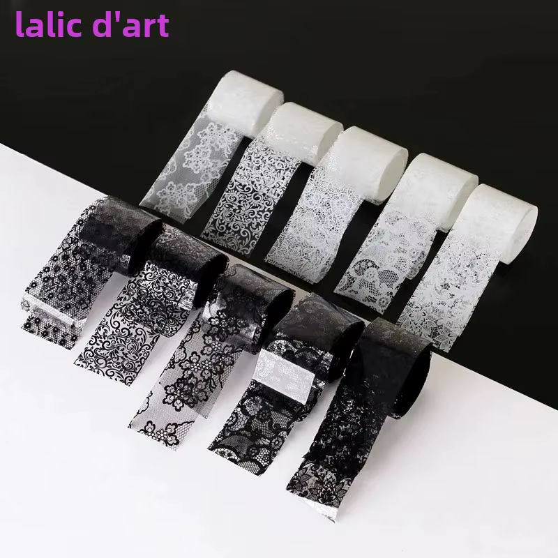 Feuille de transfert de dentelle noire et blanche, 10 rouleaux de 2.5x60cm, pour Nail Art, enveloppe