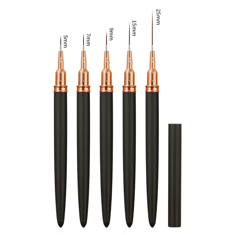 Pinceaux noirs pour Nail Art, 5 tailles, stylo de conception d'ongles/8/12/20/25mm, outil de dessin 