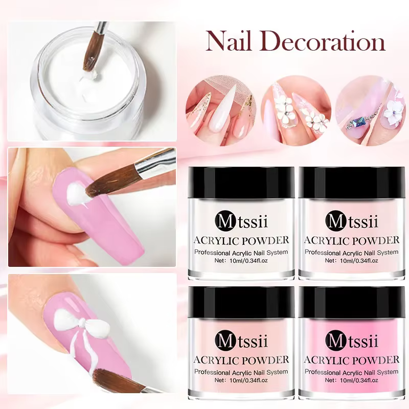 MTSSII – poudre acrylique transparente, 10g, Nude, blanc, rose, polymère professionnel pour Extensio