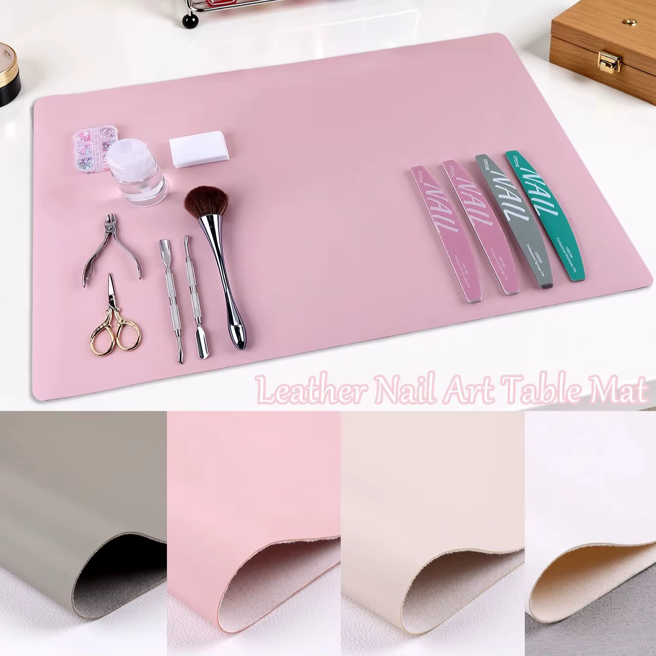 Tapis de table pour nail art, coussin pour ongles en cuir PU microfibre douce rose blanc, coussin de