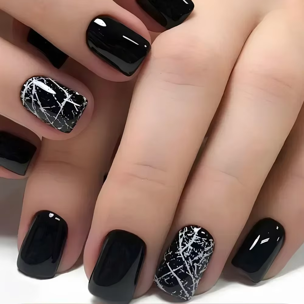 Faux ongles à pression carrée courte, fleur de Jade, poudre scintillante, avec colle, dégradé vert,
