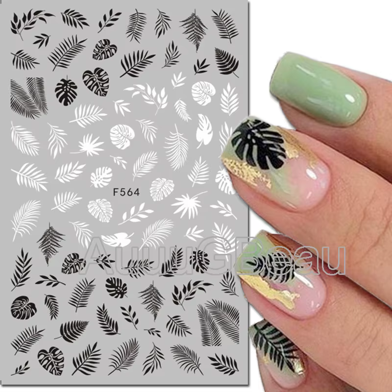 Autocollants 3d pour Nail Art, lignes géométriques, cocotier, palmiers, feuilles, fleurs, curseur ad
