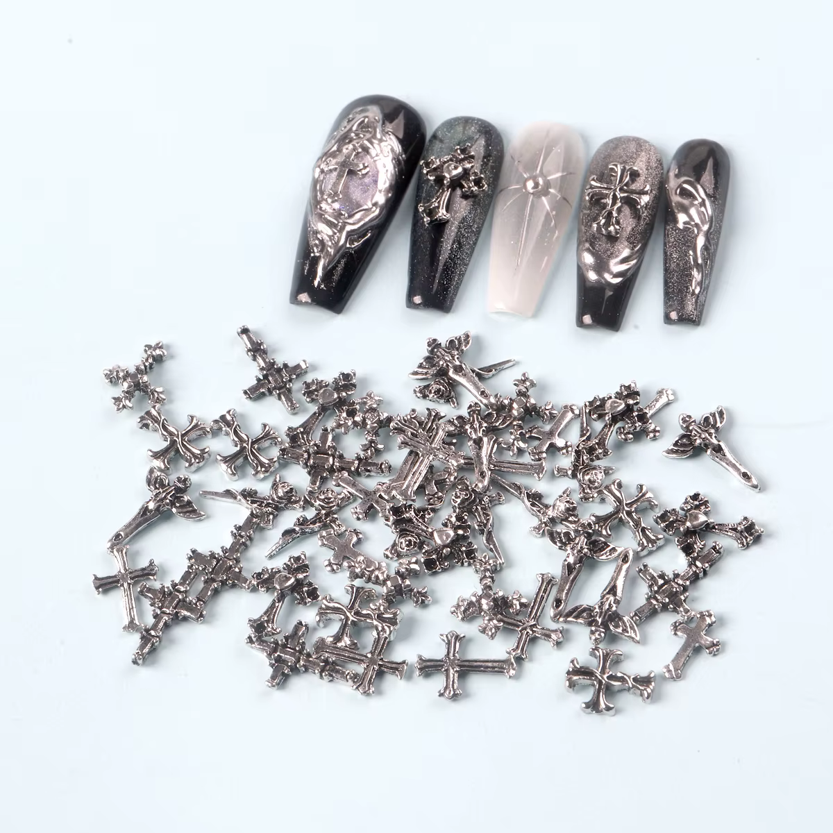 TSZS 50 pièces/sac mélange Punk 3D rétro croix bijoux Nail Art breloques mélange forme gris croix on