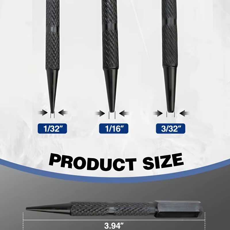 Ensemble de trois poinçons à ongles et de poinçons centraux, en acier CR-V trempé avec sangle en aci