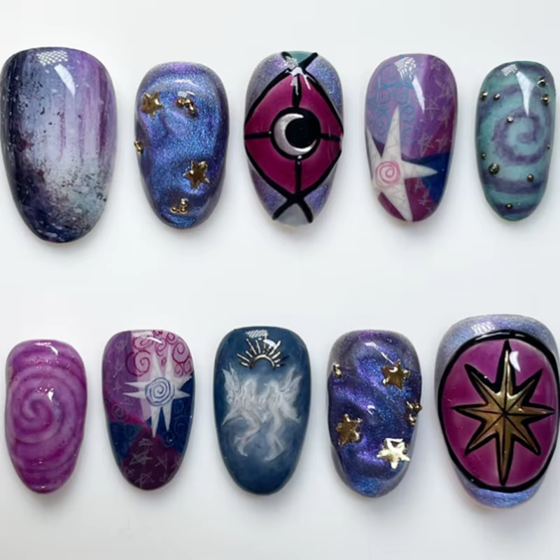 24 faux ongles à motifs anime, colorés, en forme d'amande, à presser, pour filles, mignons et portab