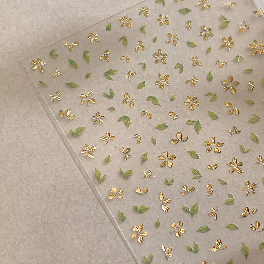 Autocollant pour ongles en feuille d'or, fleur à cinq pétales, fleurs de printemps bronzantes, suppo