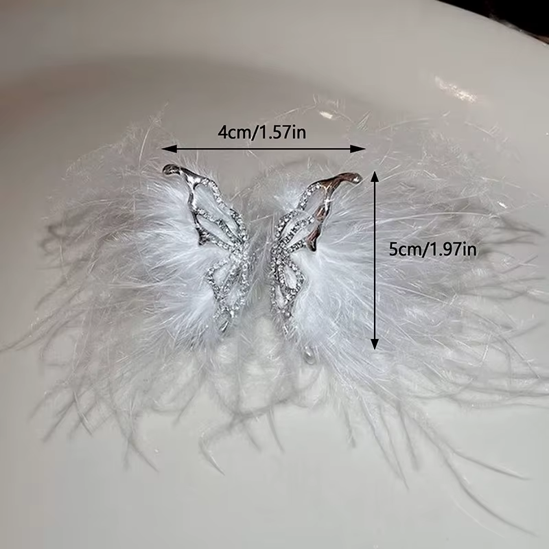 Anneaux ouverts papillon à plumes pour photo d'ongles, artisanat en peluche, anneau photographique, 