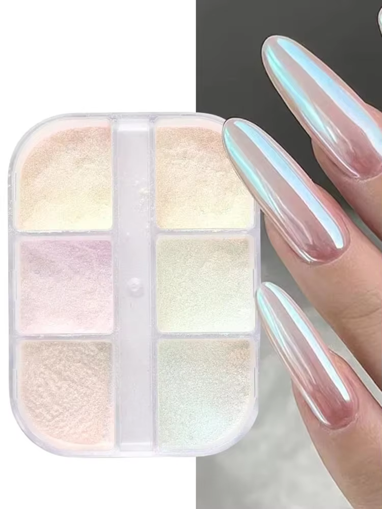 Poudre à ongles effet miroir clair de lune, pigments chromés, gel brillant nacré, paillettes laser p