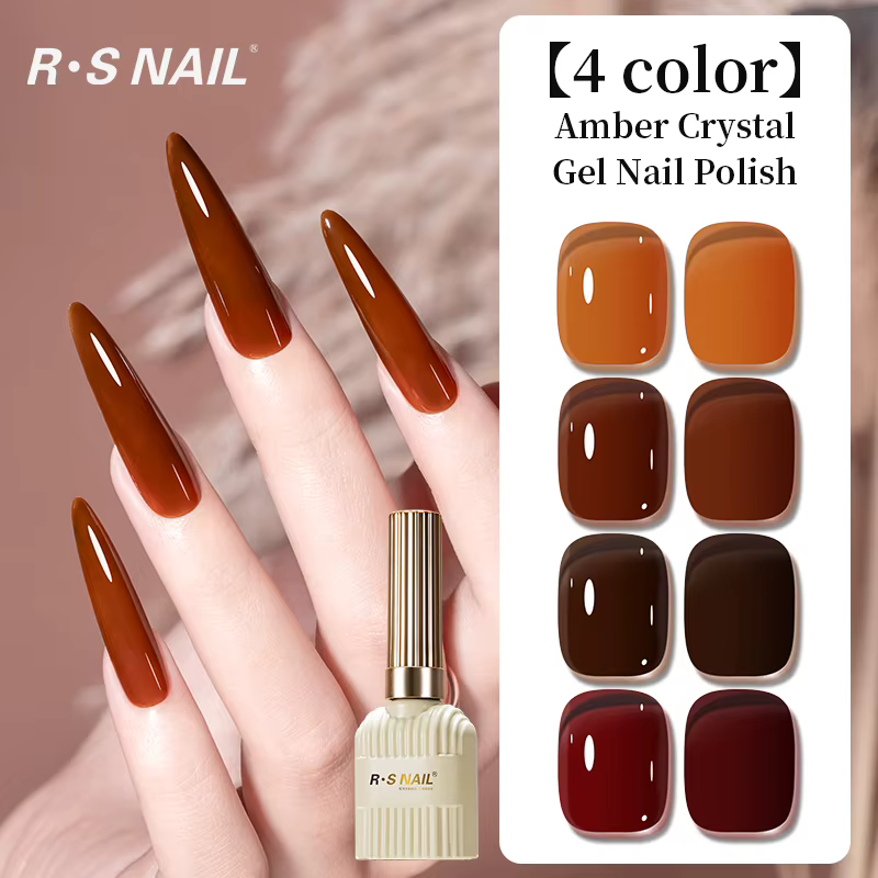 RS NAIL – Lot de 4 vernis à ongles gel effet ambre, rouge cerise rubis, gel œil de chat, gel UV/LED 