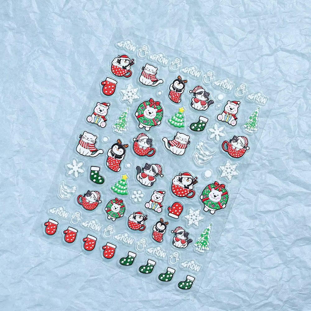 Autocollants mignons de Noël pour ongles, motifs de Père Noël d'hiver, mini-reliefs en relief, autoc