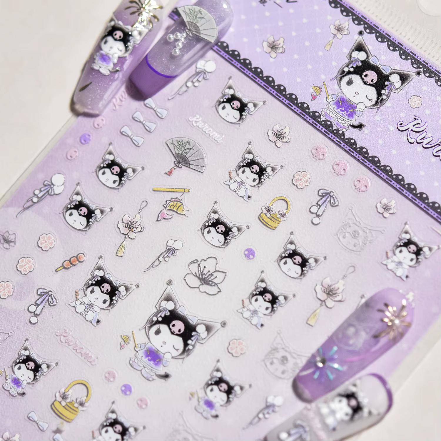 Sanrio famille Anime Nail Art décoration 5D Relief Nail Art autocollant mignon Hello Kitty Kulomi mé