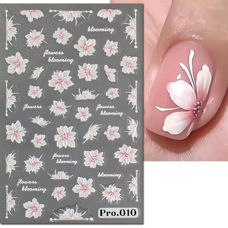 Autocollants pour Nail Art en relief 5d, fleurs roses en fleurs, curseur adhésif, décorations pour p