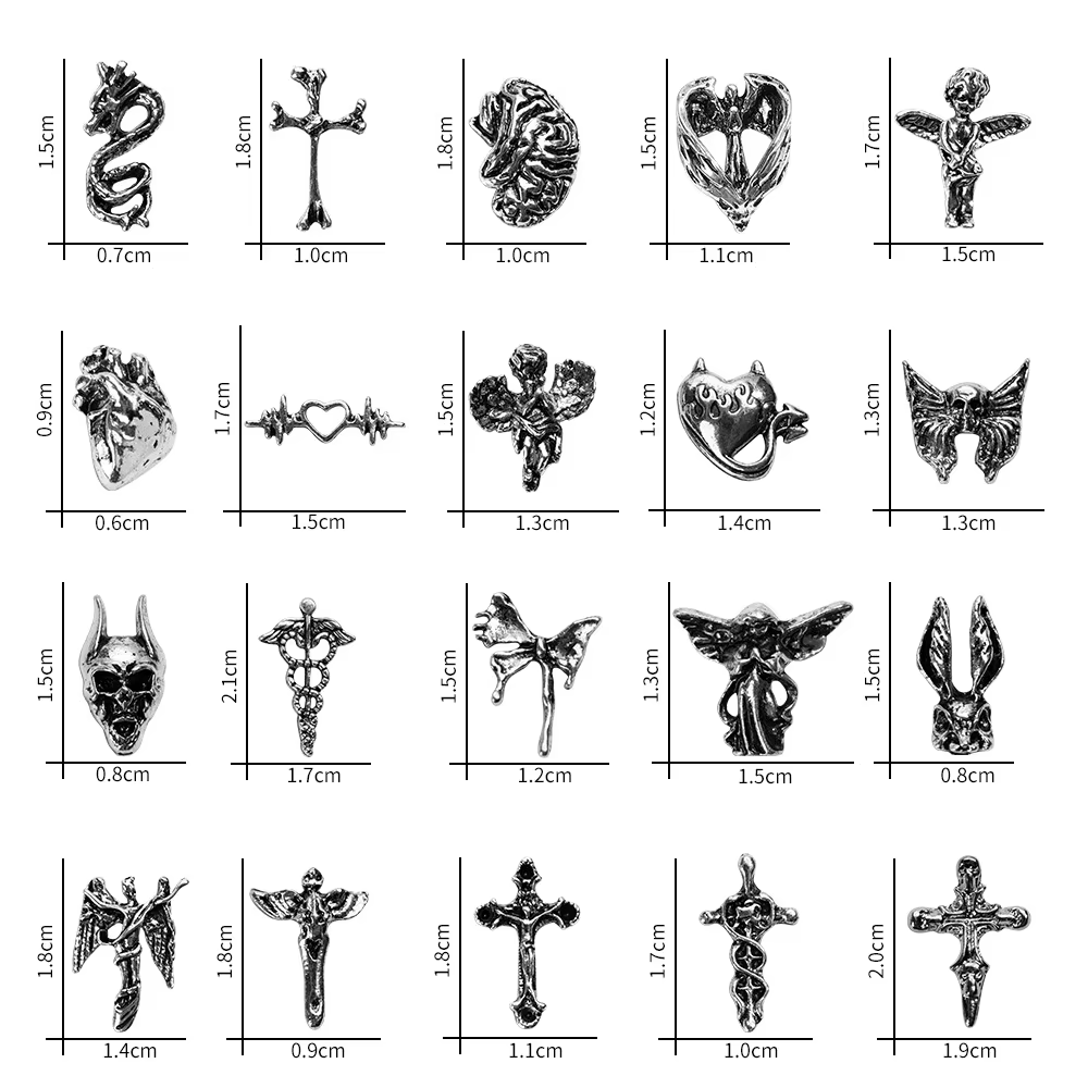 Mélange de styles pour Nail Art d'halloween, breloque croix argentée rétro 3D, décoration d'ongles p