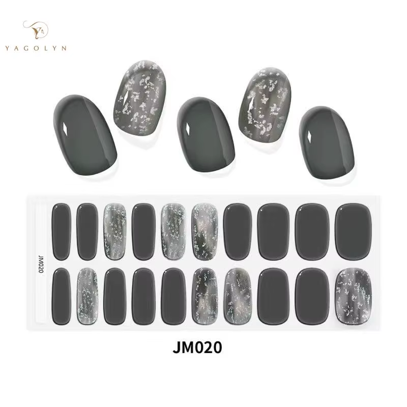 Ensemble d'autocollants pour ongles en gel semi-durci pour lampe UV, couverture complète, couleur un