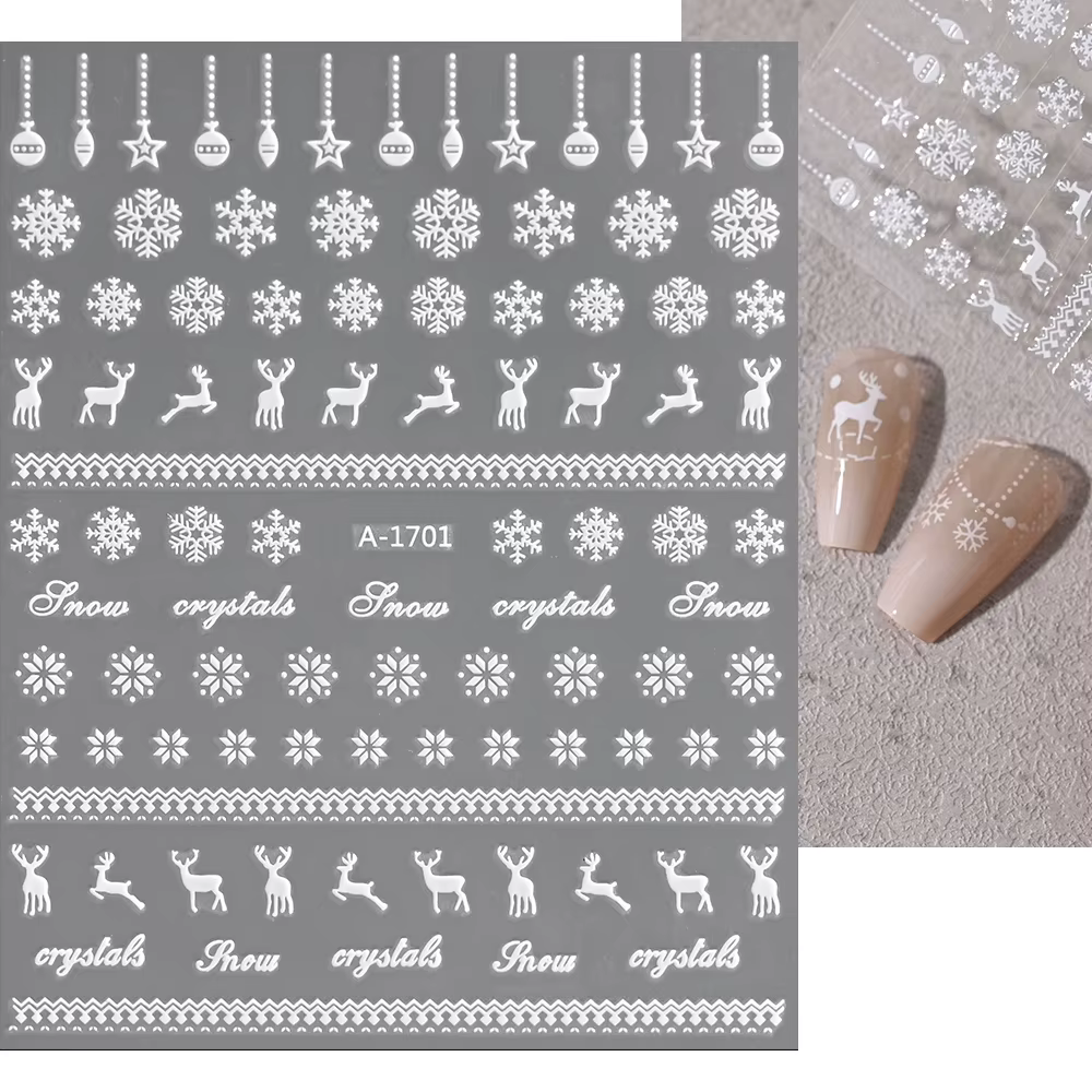 Autocollants 3D pour ongles, décalcomanies pour Nail Art, motif flocon de neige blanc, noël, nouvel 
