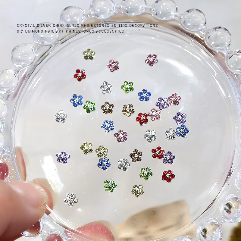 Mini poils de diamants scintillants colorés, fleur de prunier, 5 pétales de fleurs, strass pour Nail