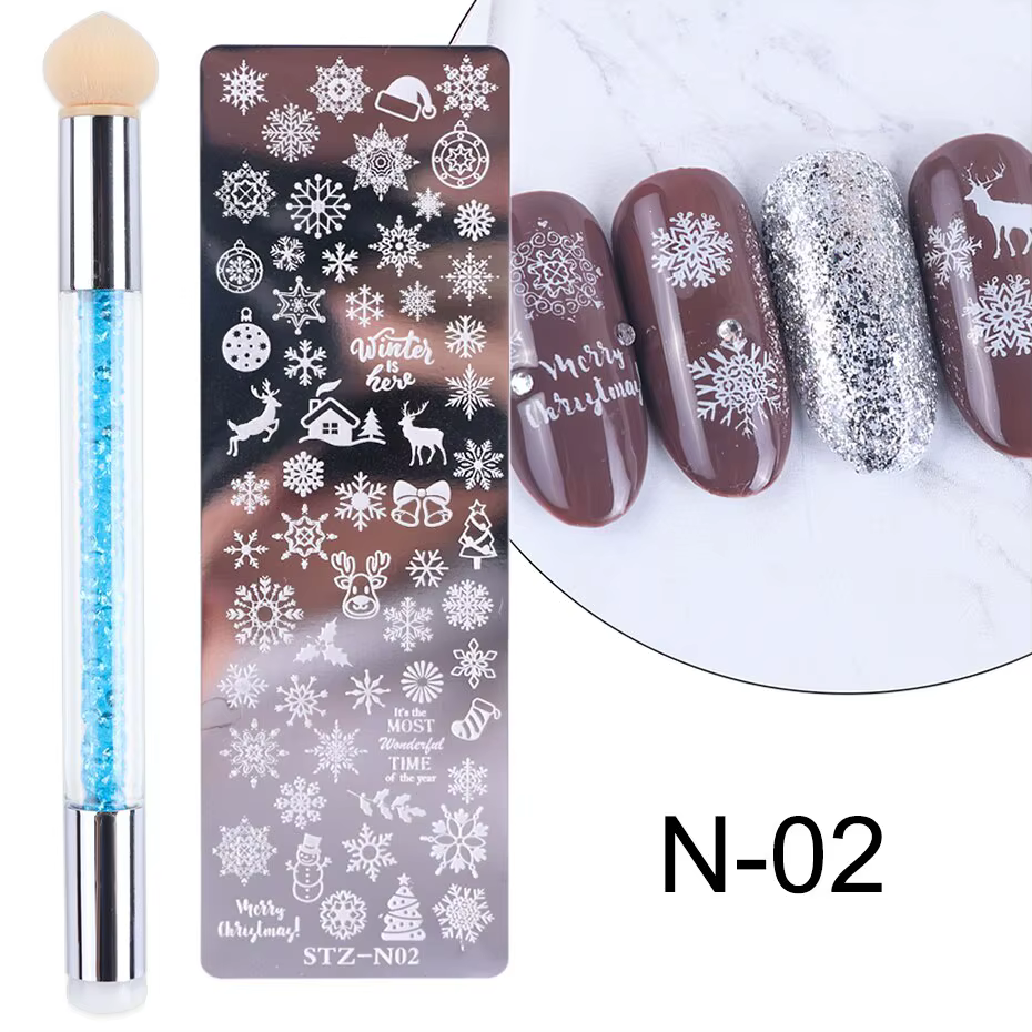 Ensemble de plaques d'estampage d'ongles en silicone, tampon d'art d'ongle, brosse, pochoirs de tran