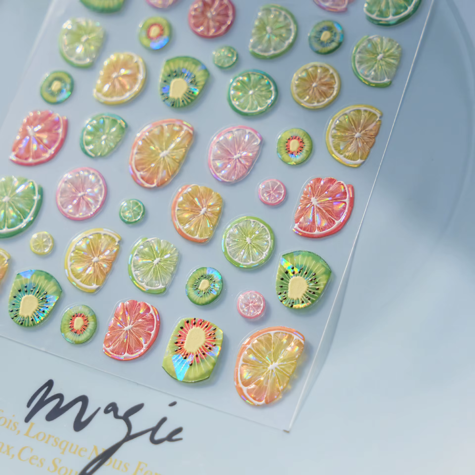 Autocollants pour ongles colorés en gelée de citron 5D, Fruits sucrés, dessin animé Calw Bear Candy,
