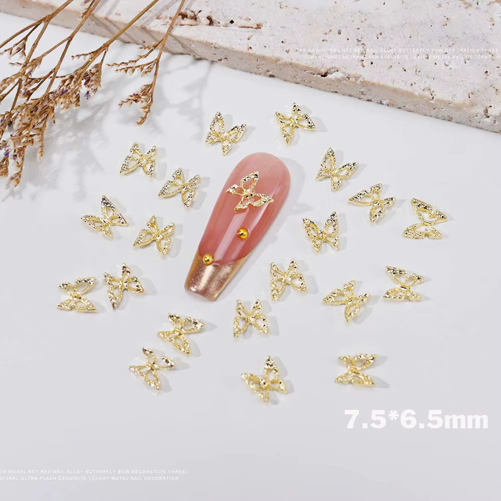 Breloques pour ongles en strass papillon creux 3D, 20 pièces, breloques de luxe, ailes en diamant or