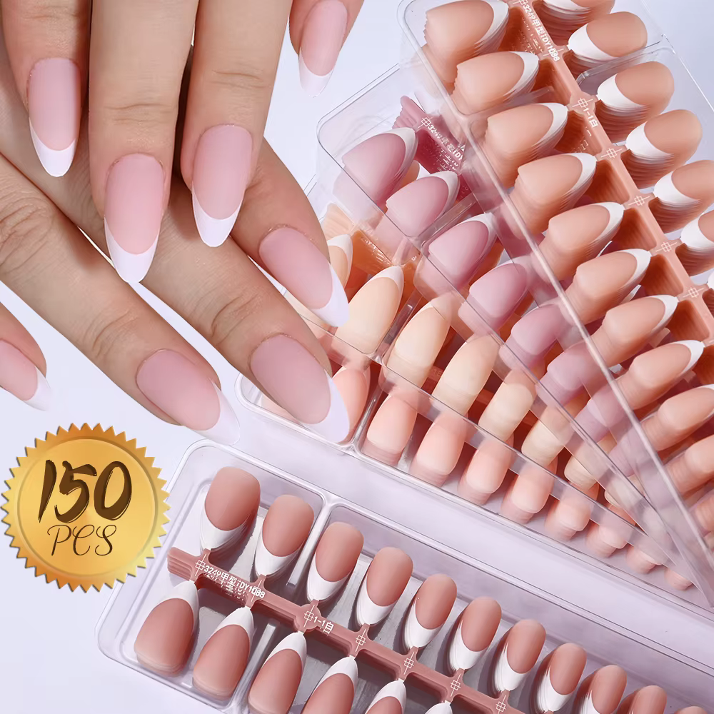 150 pièces faux ongles français pré-fabriqués cercueil sans cicatrice amande faux ongles ongles arti