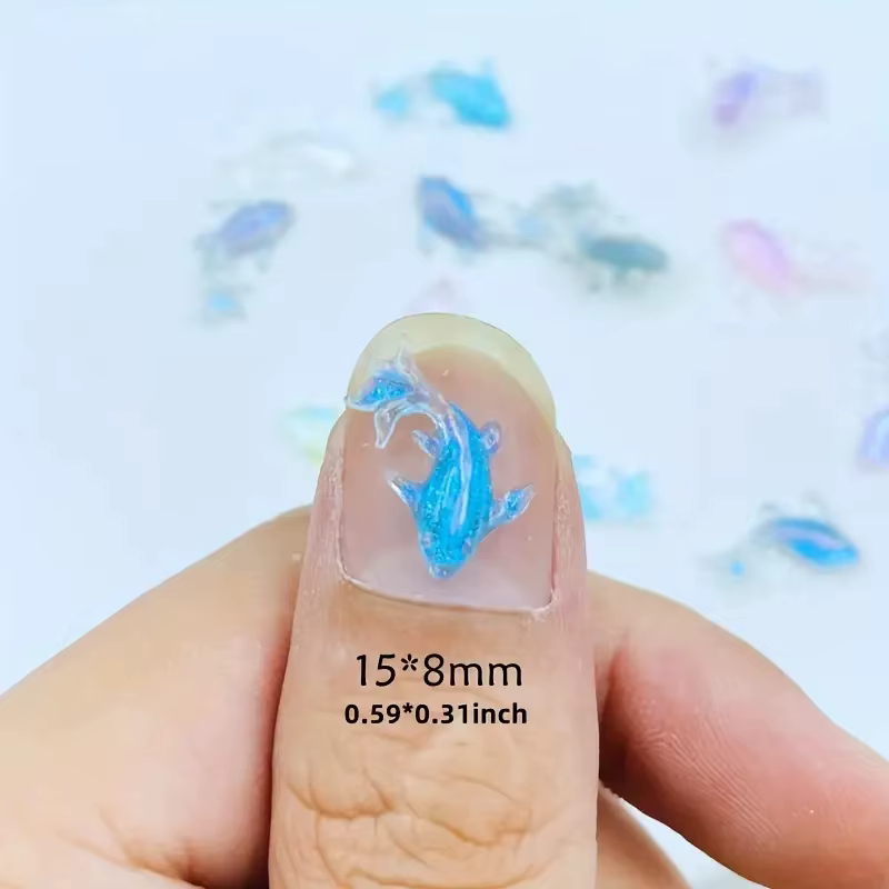 20 pièces 3D Kawaii résine mixte poisson Nail Art décorations dessin animé glace Transparent strass 
