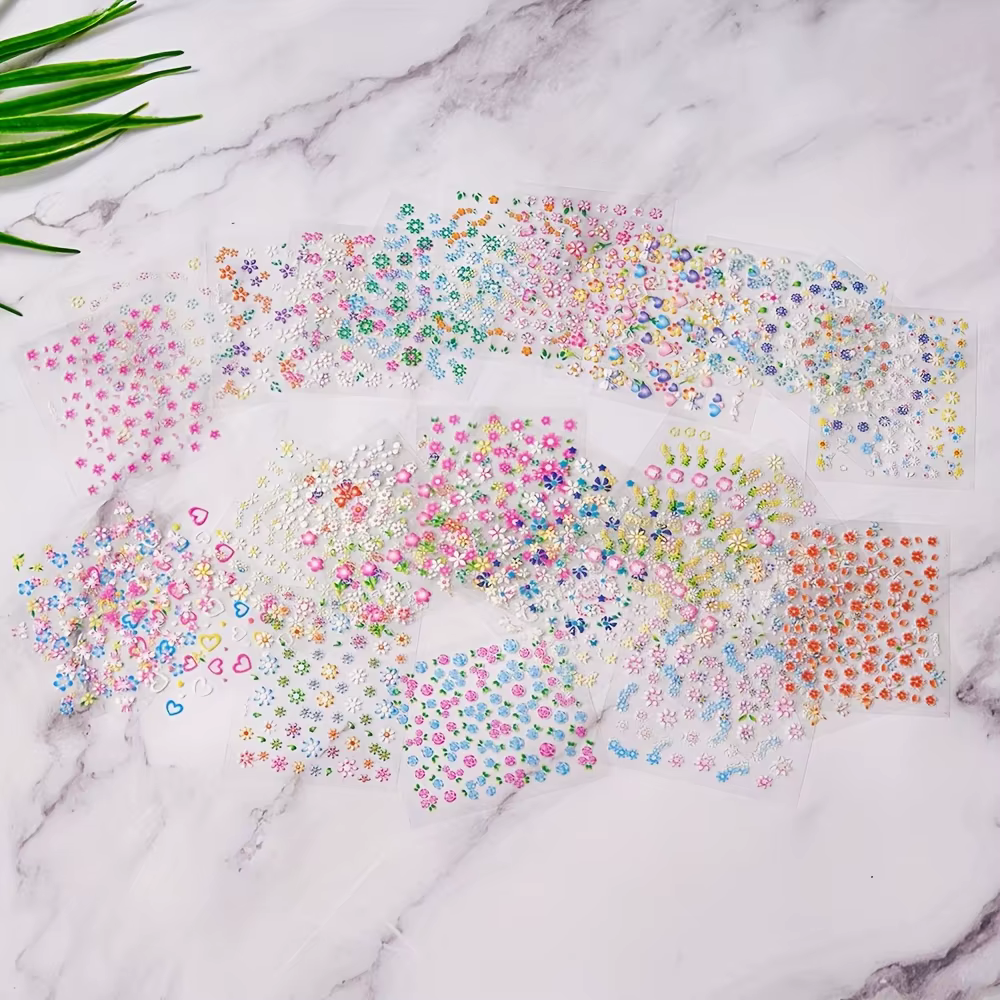 90 feuilles d'autocollants pour ongles en plastique Durable pour femmes, mélange de fleurs de printe