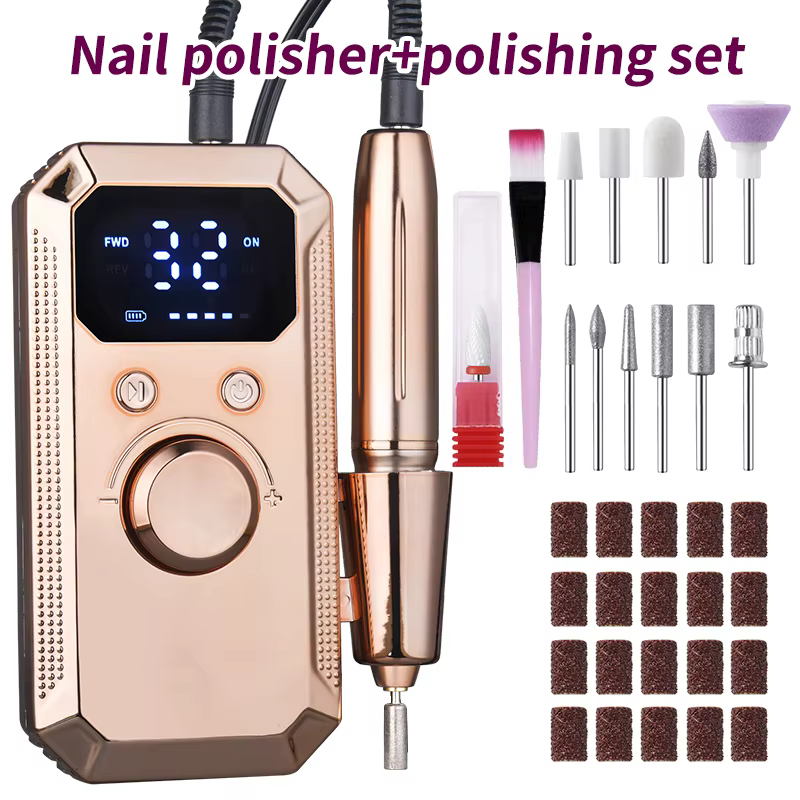 Outil professionnel portable pour le ponçage et le polissage des ongles, comprenant 11 têtes de ponç