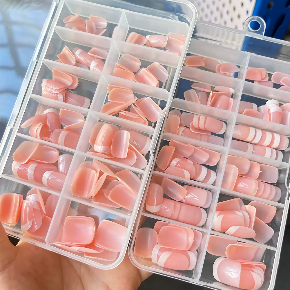120 pièces noël nu rose français faux ongles court forme ovale couverture complète français faux ong