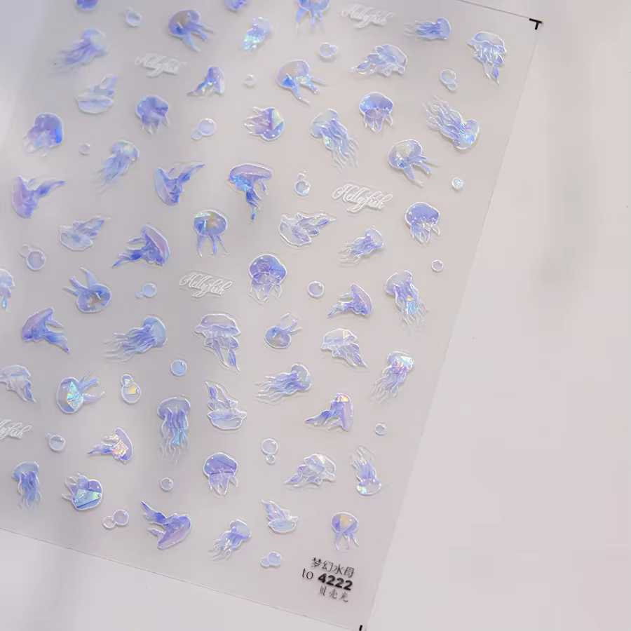 Autocollant de manucure auto-adhésif 5D, méduse de rêve, bulles flottantes brillantes, thème océan s