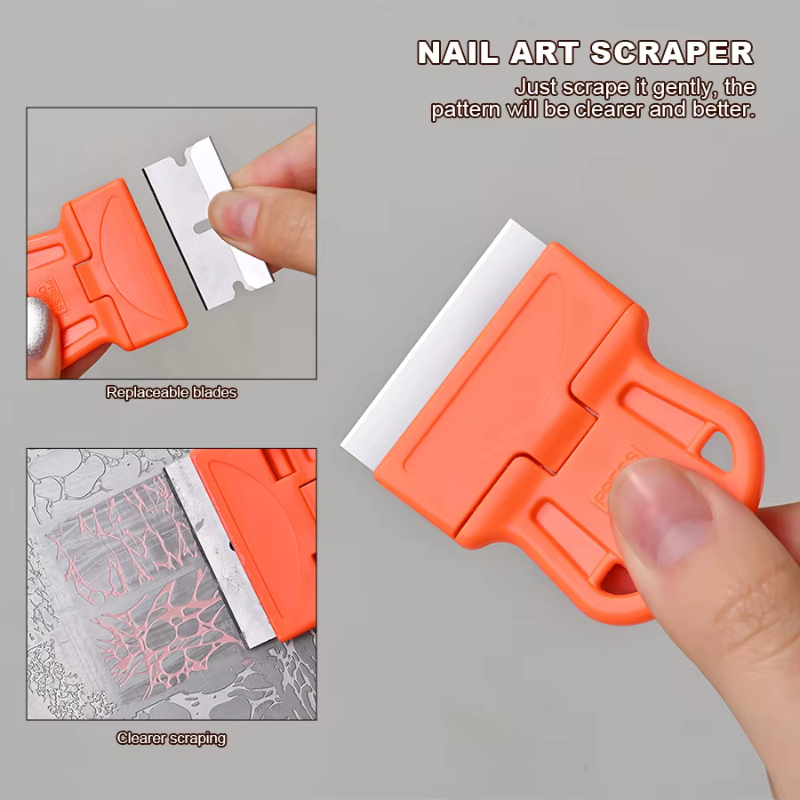 Grattoir pour Nail Art, tampon de manucure français avec grattoir, pelle de nettoyage amovible, auto