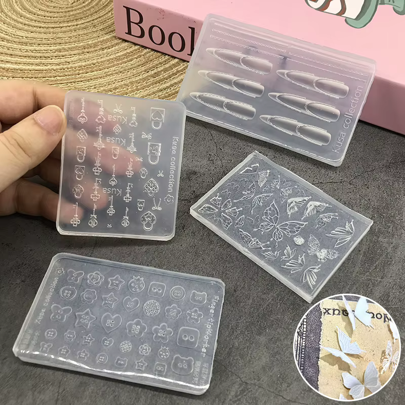 Moule à ongles en Silicone, bouton papillon de dessin animé, serrure à clé, accessoires de décoratio