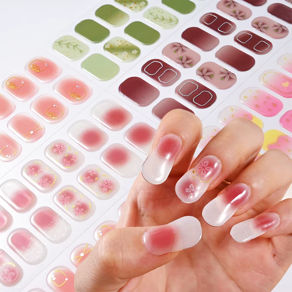 1 feuille d'autocollants pour ongles en Gel durci, bandes de vernis à ongles longue durée, couvertur