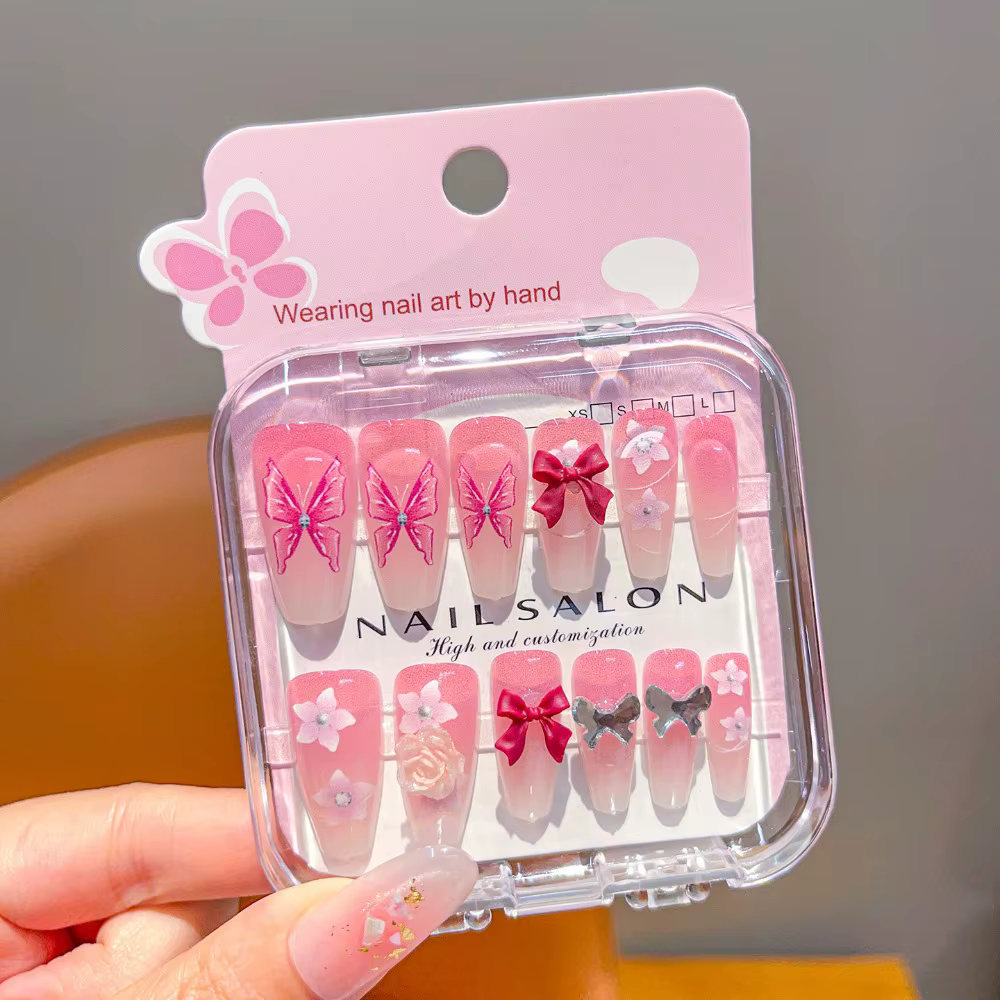 Ongles à presser mignons pour enfants, motif cerise et cœur, 18 styles détachables, pour filles et é
