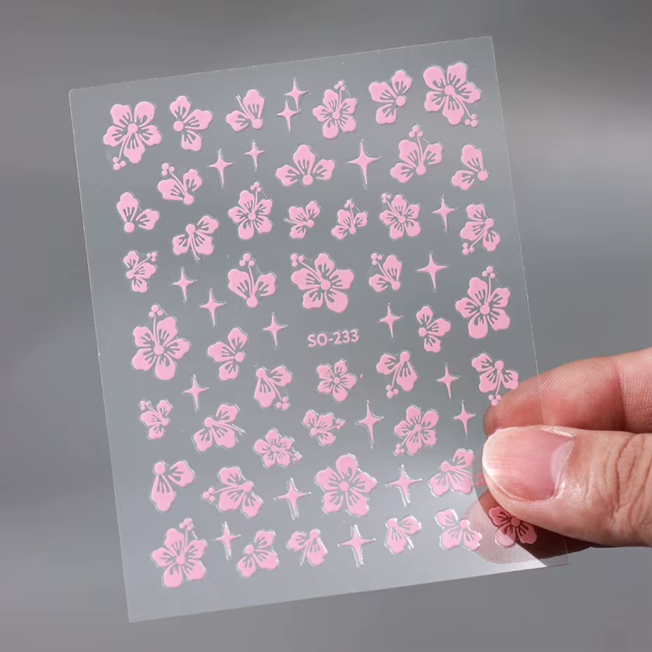 Autocollants 3D en forme de fleur d'hibiscus pour nail art, décalcomanies florales blanches, roses,