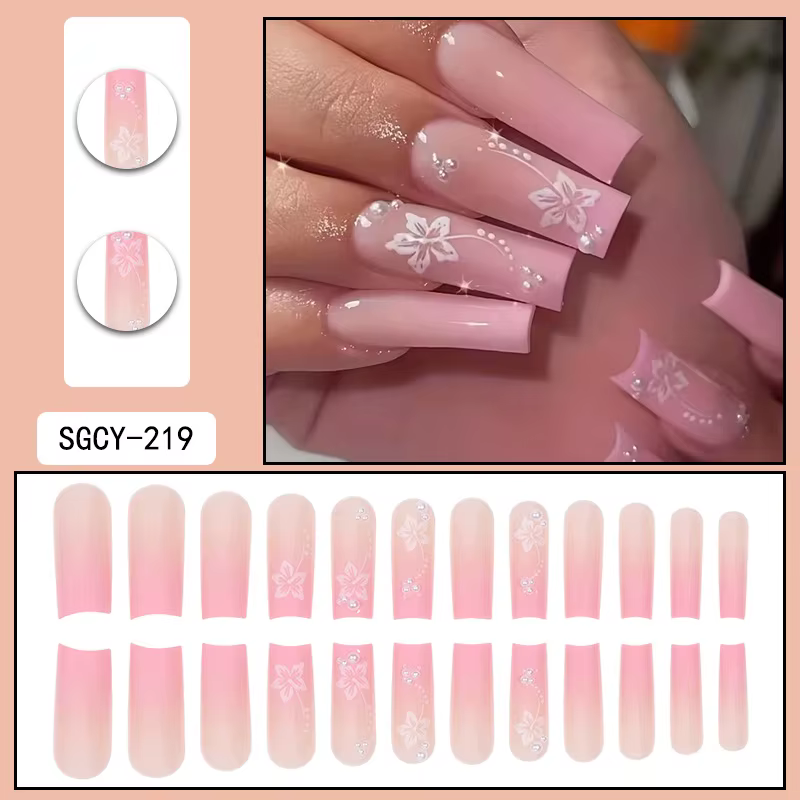24 longs cercueil en gros faux ongles art, dernière presse à ongles artificiels au doigt sur les ong