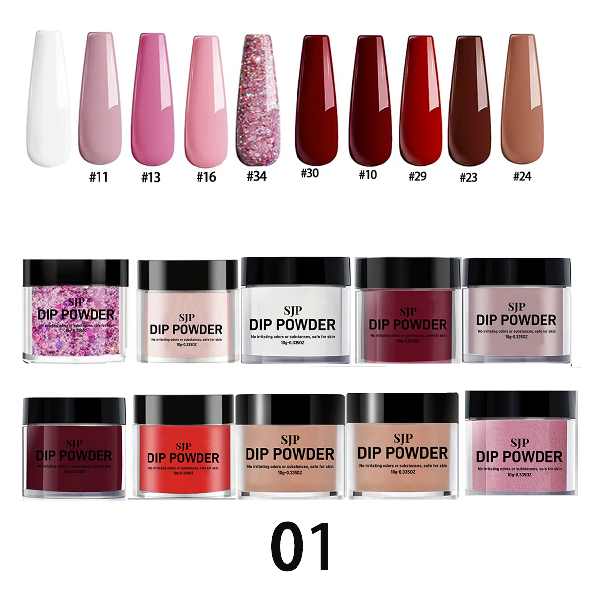 1 ensemble de 10 poudres acryliques colorées longue durée pour ongles, idéal pour la création d'art