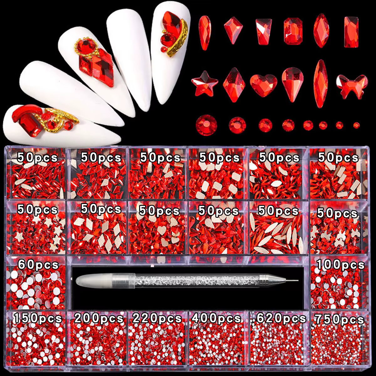21 grille nail art diamant fond plat verre diamant multi-style diamant de forme spéciale brillant on