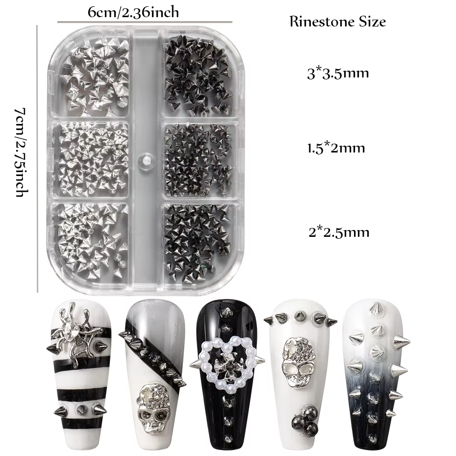Breloque à Ongles Punk D.lique 6 Grilles, Or, Argent, Noir, Cône, Bijoux d'Art, Mini Clous, Fournitu