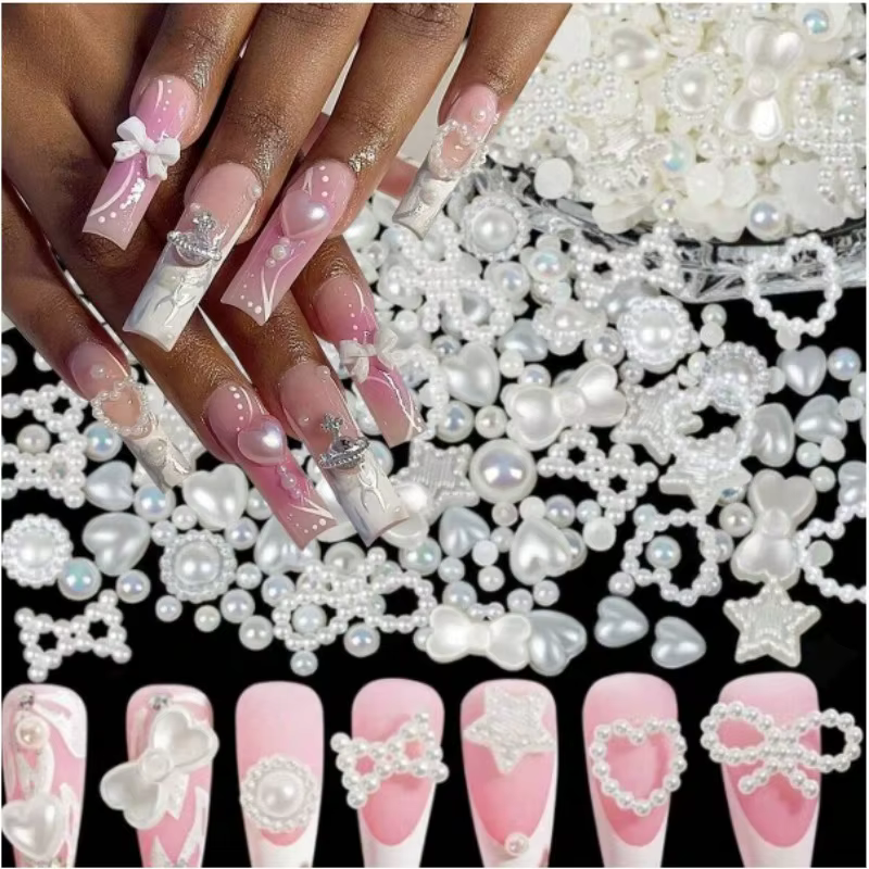50 pièces Y2K 3D perles breloques pour ongles coeur étoile lune Nail Art breloques mélangées breloqu