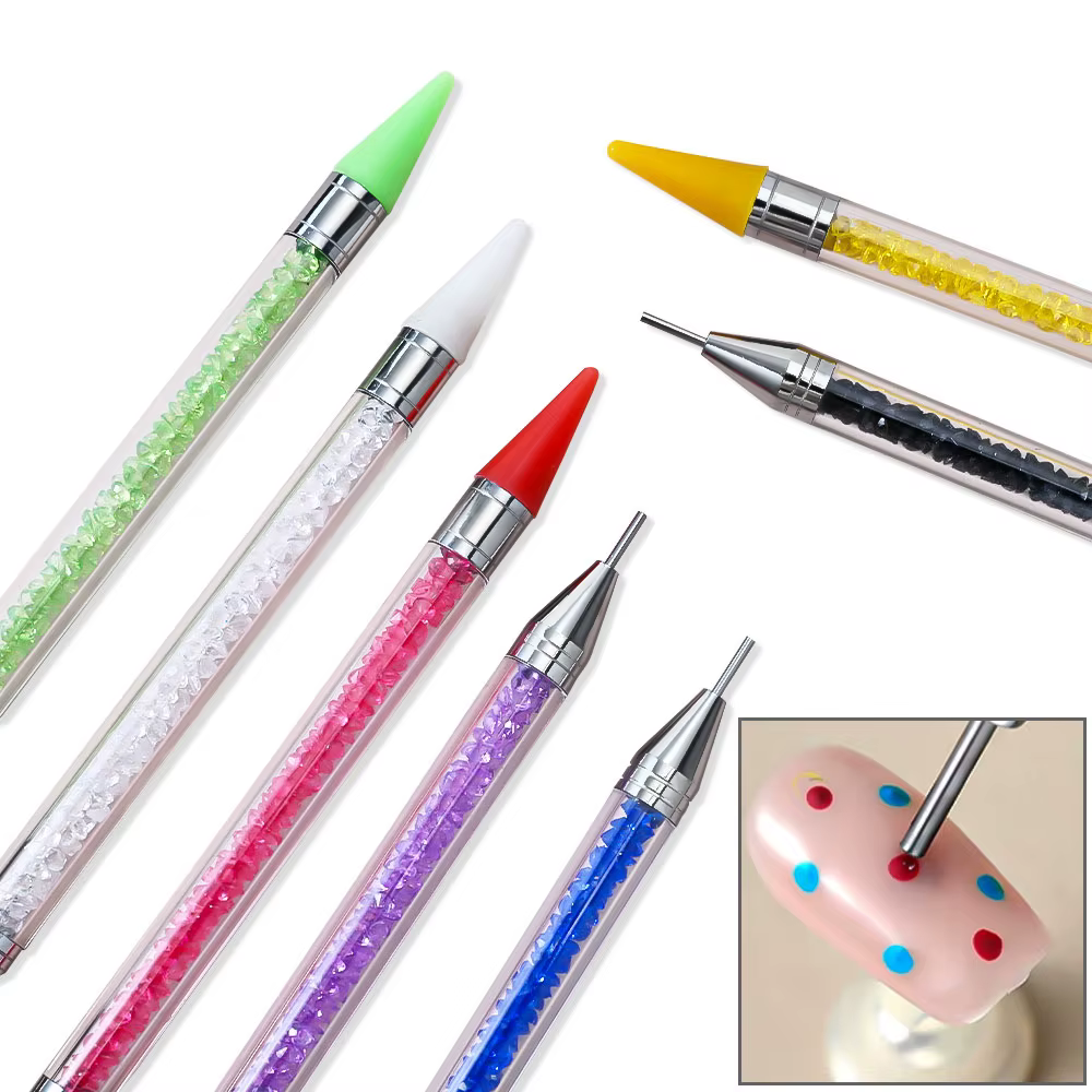 Stylo à points pour ramassage de strass, poignée en cristal, stylo à double extrémité pour perceuse