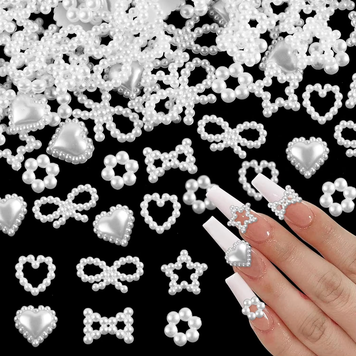 50 pièces Y2K 3D perles breloques pour ongles coeur étoile lune Nail Art breloques mélangées breloqu