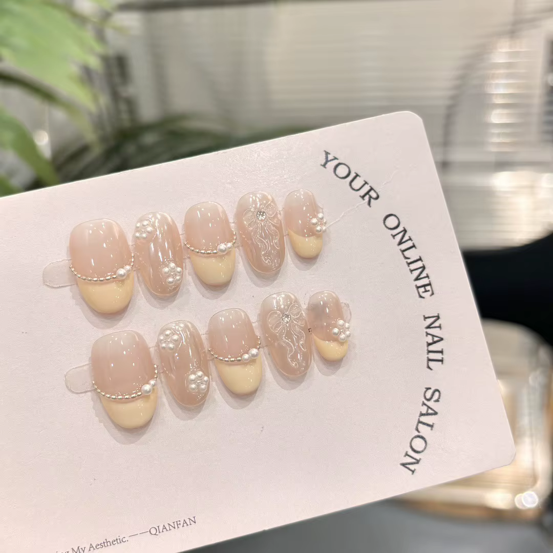 Faux ongles à pression faits à la main pour fille énergique, ruban peint à la main, couverture compl