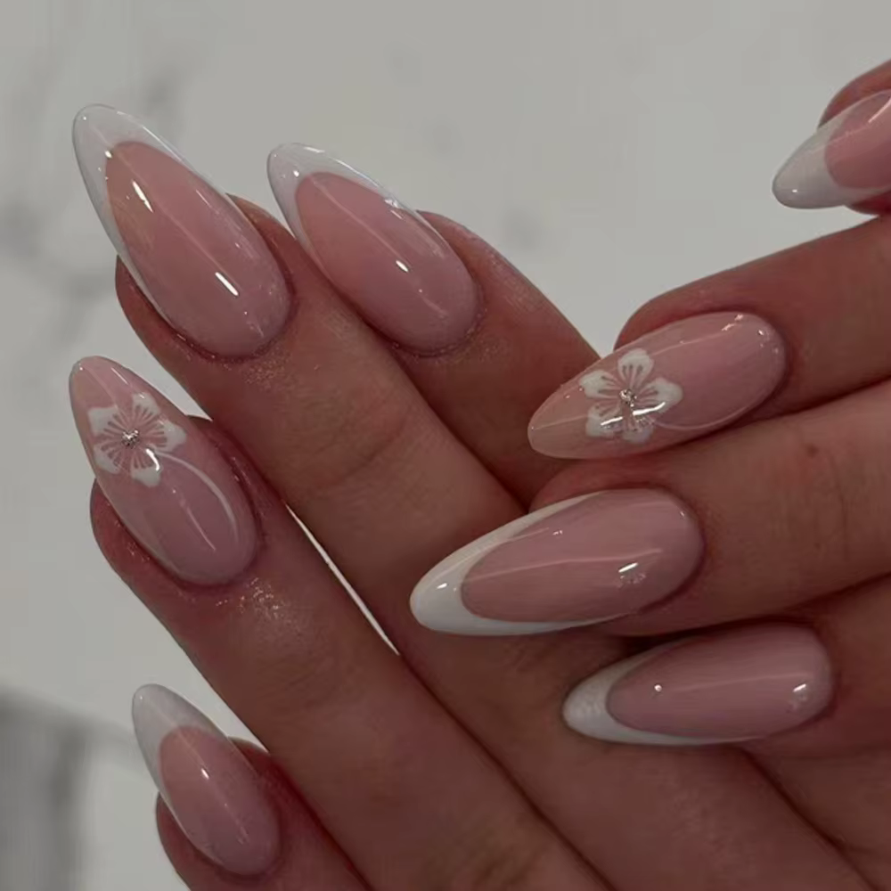 Transformez vos ongles avec, 24 pièces de fleurs blanches, ongles à pression en amande française, ad