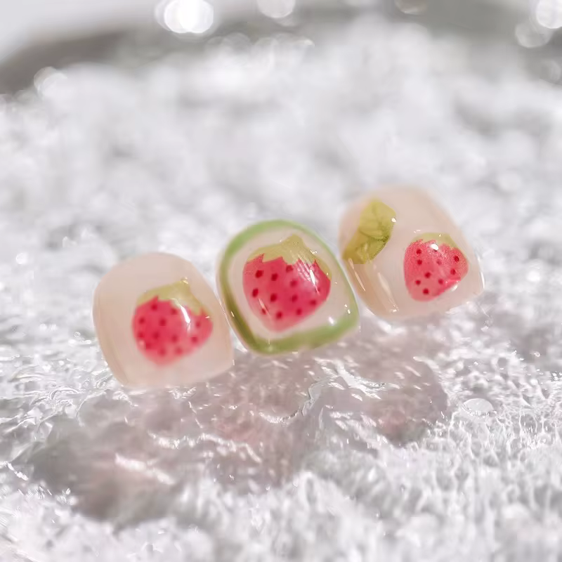 1 pièces 5D Kawaii gelée fraise dessin animé curseur Adheisve Nail Art autocollants en relief ongles