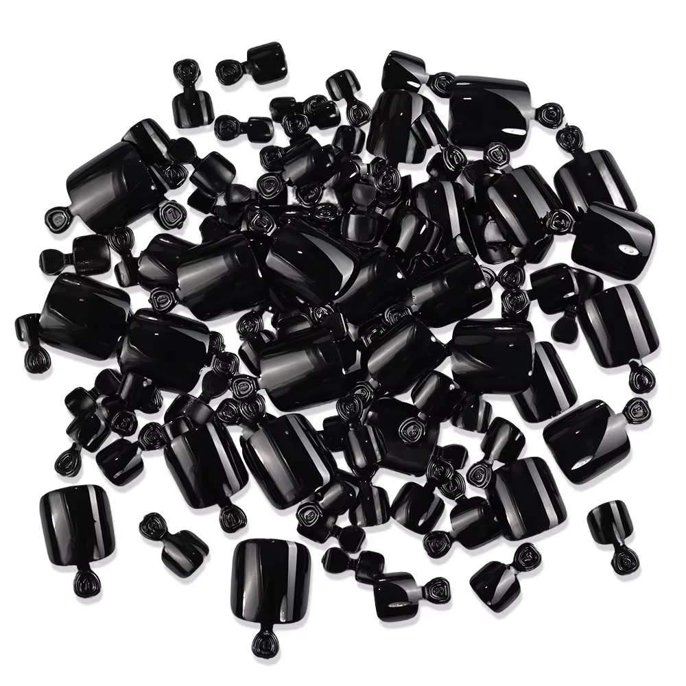 120 pièces noir brillant presse sur les ongles courts carrés couverture complète faux ongles conseil