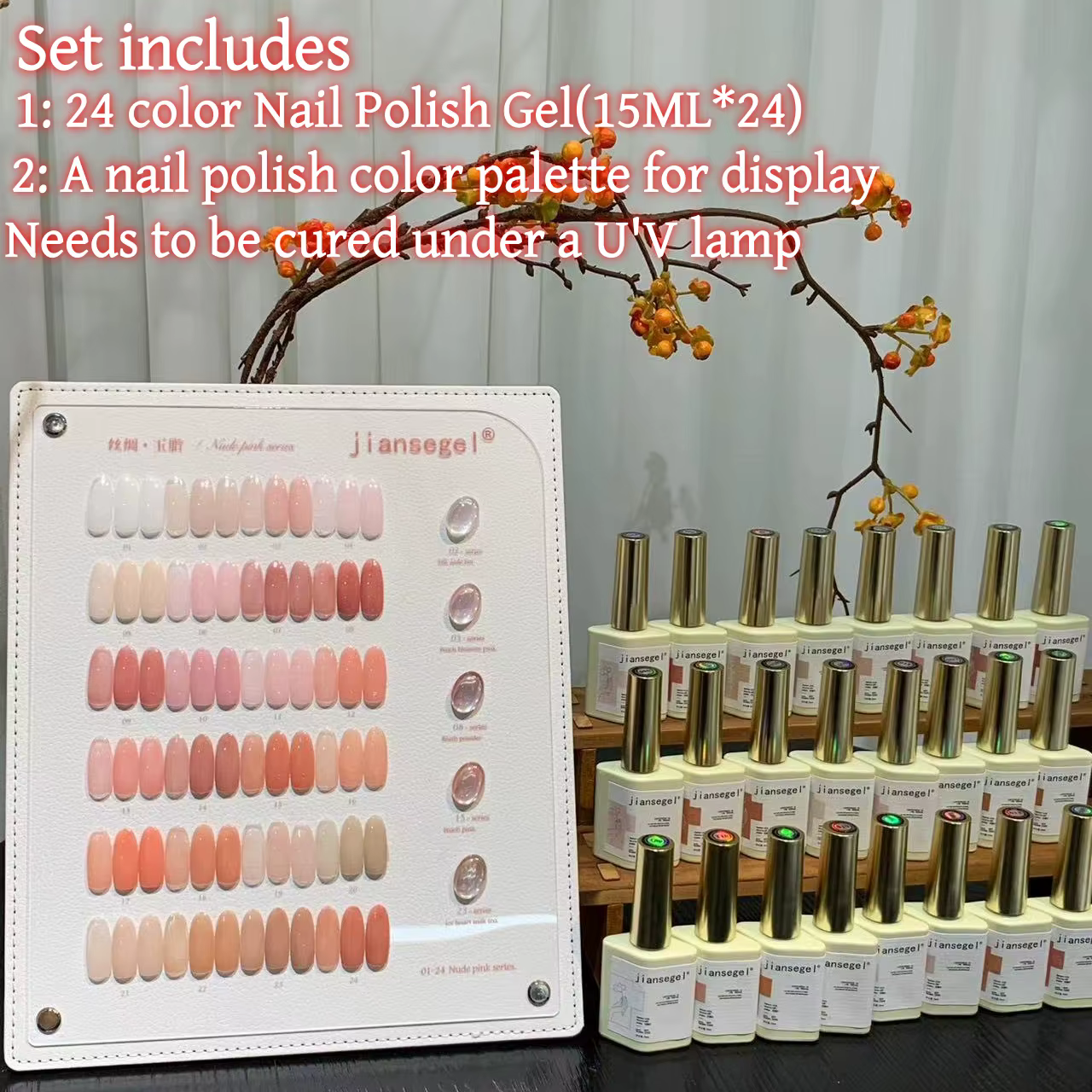 Ensemble de gel à ongles en soie de jade 24 couleurs pour salons de beauté, ongles au fini lumineux