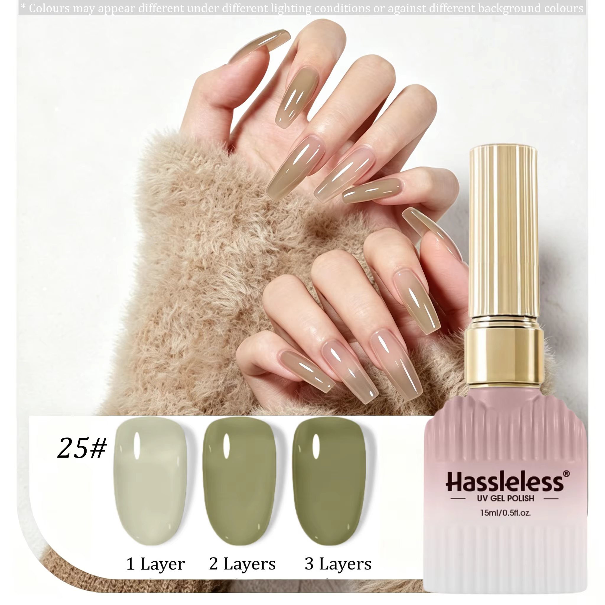 Sans tracas 15ml # 25 Gelée de matcha kaki douce, formule fine et aqueuse, brillance fraîche longue